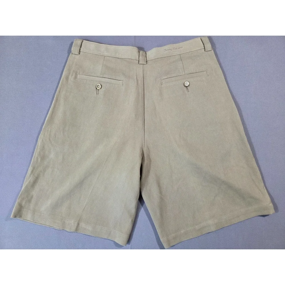 Tommy Bahama Shorts Mens 32 Beige 100% Silk Pleated Dress Tropical Old Money
